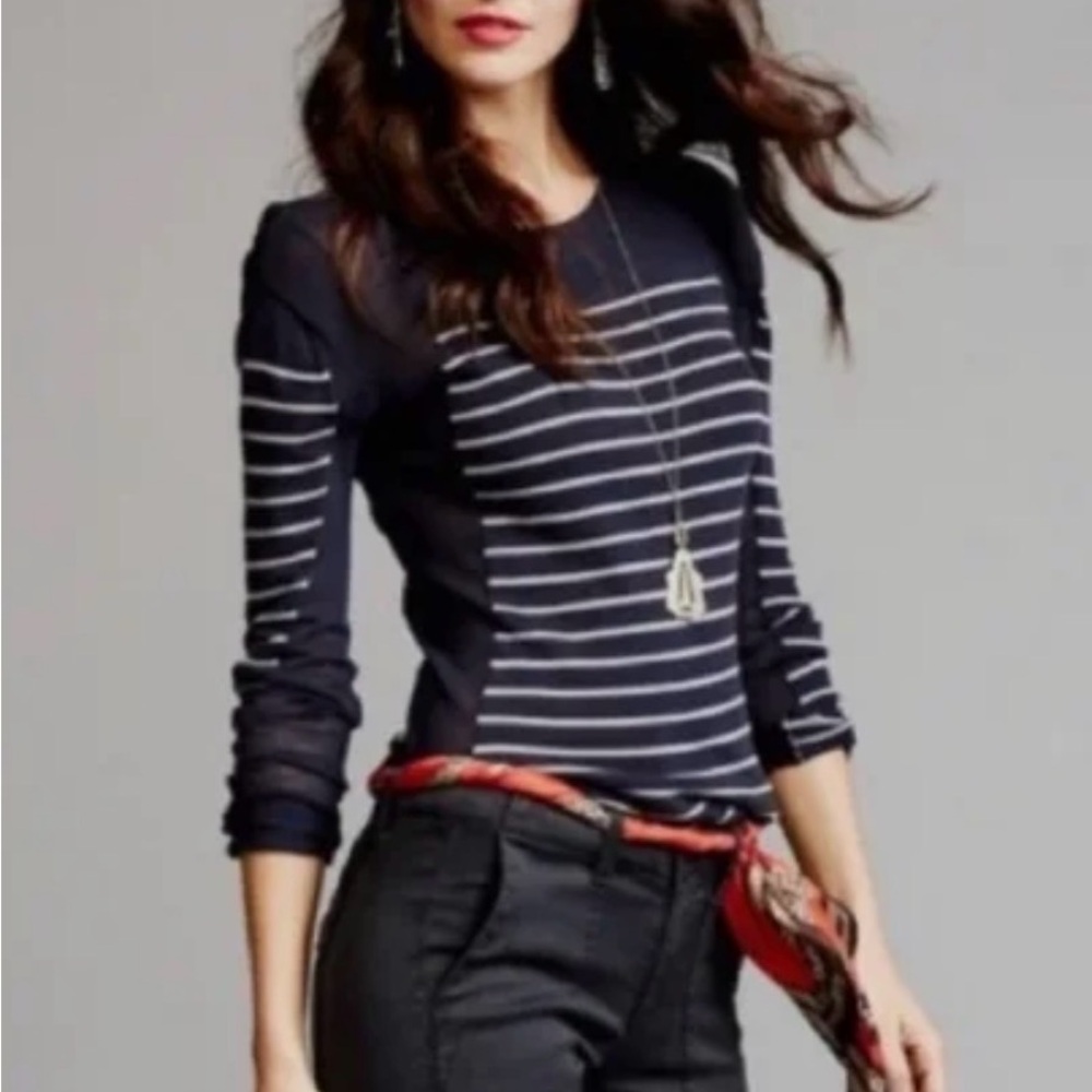 CAbi Style 3367 XL-Navy and White Striped Long Sleeve Top